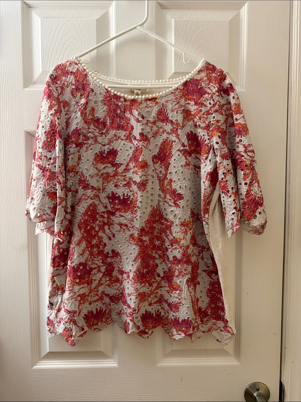 Anthropologie porridge eyelet botanical bird blouse sz XL